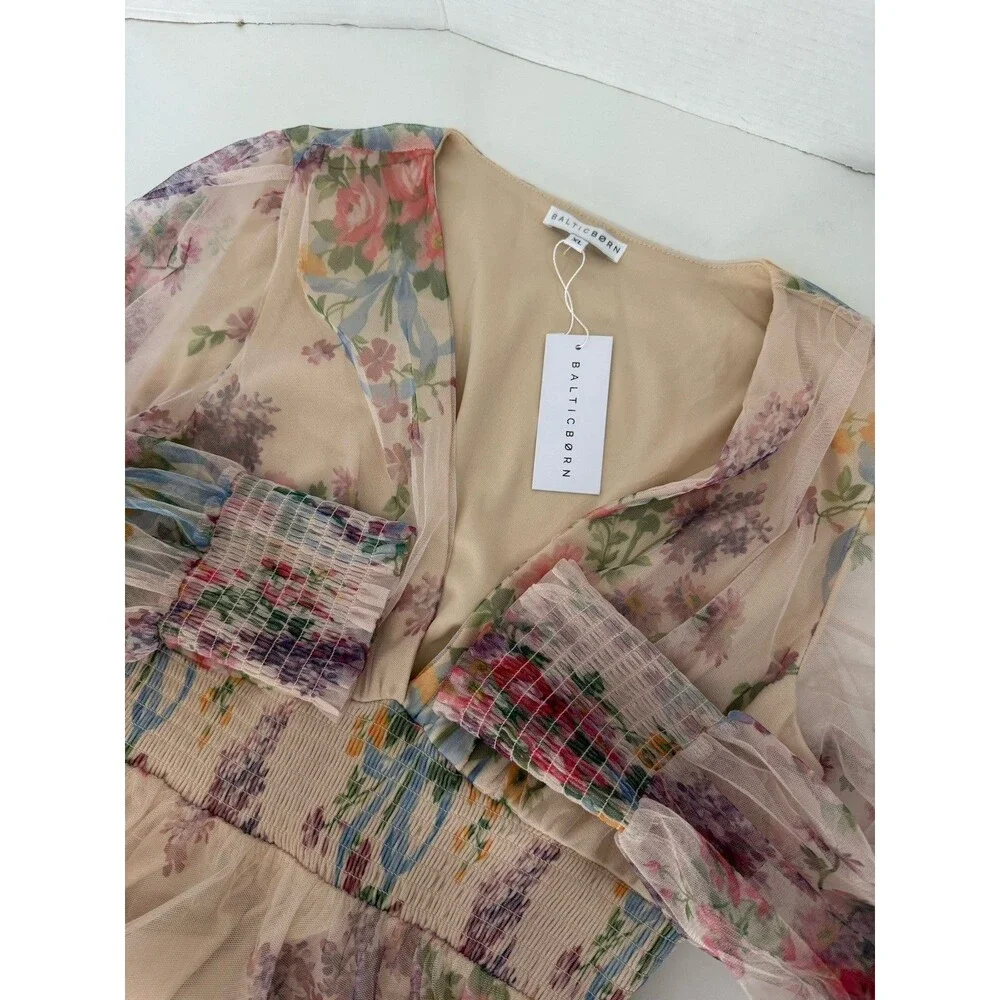 NWT Baltic Born Women's XL Romantic Floral Layla Tulle Maxi Dress Long Sleeve - Picture 2 of 16